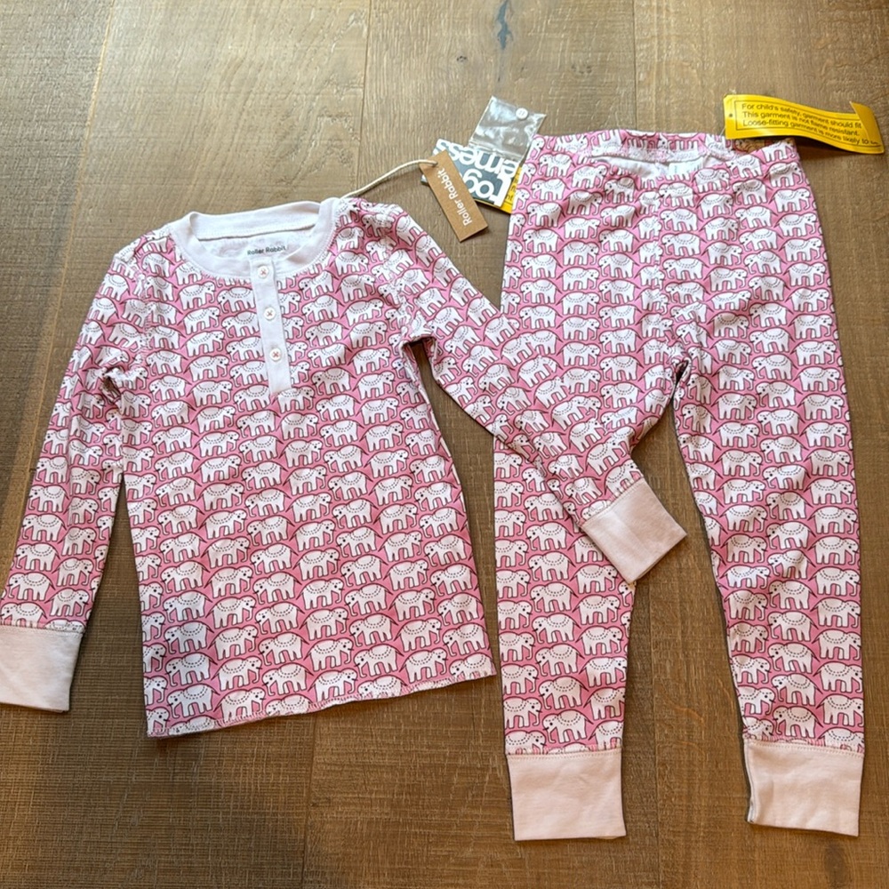 Roller Rabbit NWT Kids pink Elephants Pajama Set Size 2